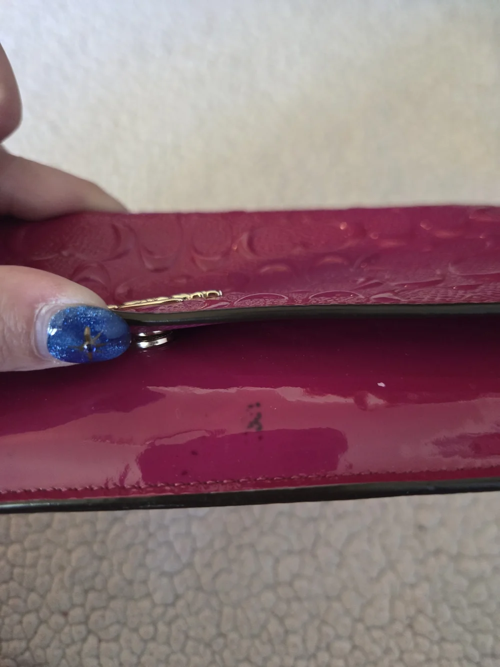 Coach Patent Signature Embossed Card Holder in Hot Pink